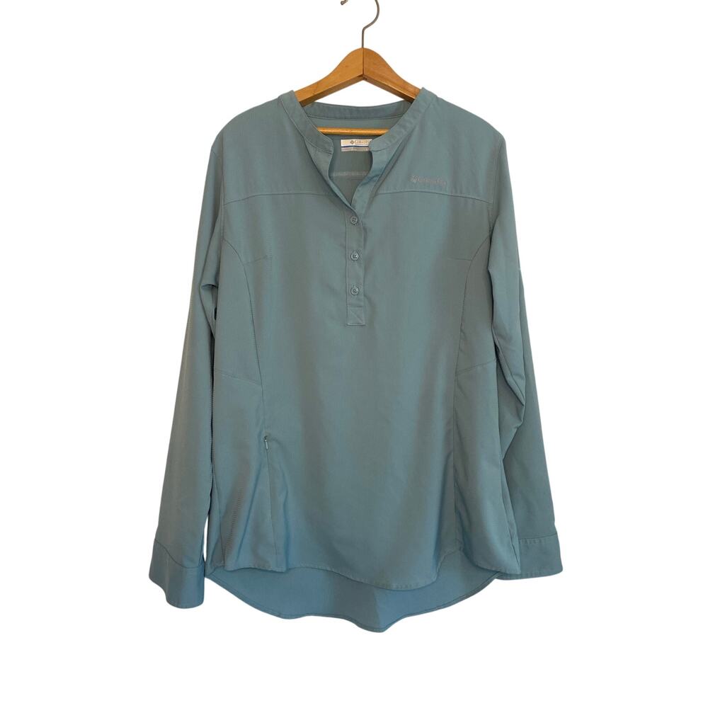 Womens Columbia Lightweight Long Sleeve Shirt Omni Shade Sun Protection Blue Lg